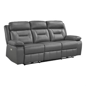 Conia Power Double Recliner Sofa-Dark Gray Leather-USB-87 Inch
