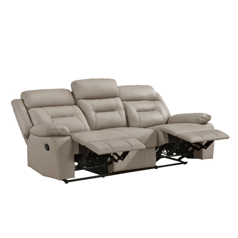 Conia Manual Double Reclining Sofa-Latte Beige Leather-87 Inch