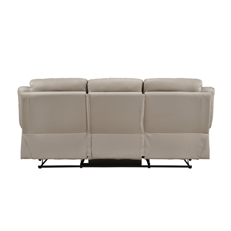 Conia Manual Double Reclining Sofa-Latte Beige Leather-87 Inch