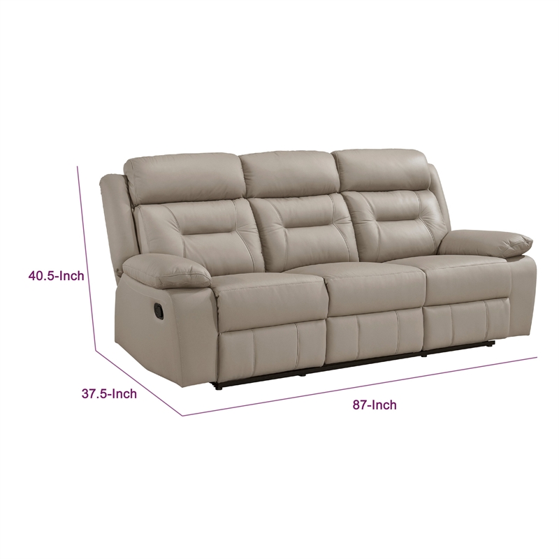Conia Manual Double Reclining Sofa-Latte Beige Leather-87 Inch