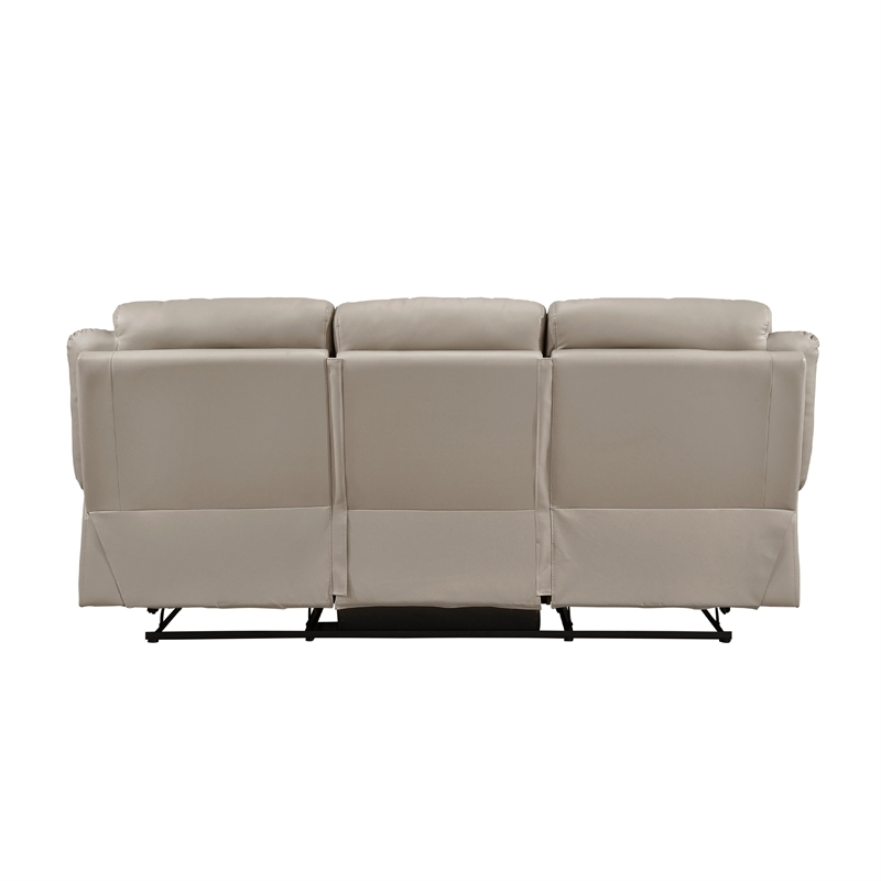 Conia Manual Double Reclining Sofa-Latte Beige Leather-87 Inch