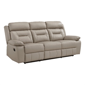 Conia Manual Double Reclining Sofa-Latte Beige Leather-87 Inch