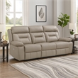 Conia Power Double Reclining Sofa-Latte Beige Leather-USB-87 Inch
