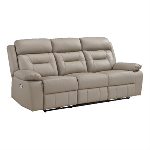 Conia Power Double Reclining Sofa-Latte Beige Leather-USB-87 Inch