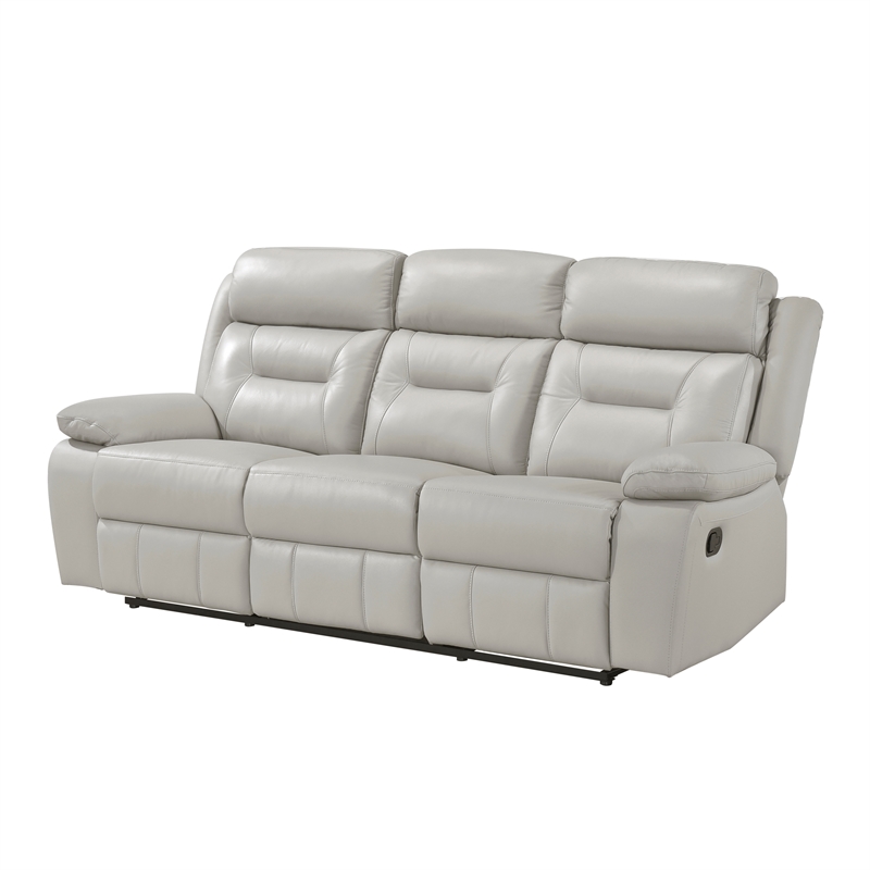 Conia Manual Double Reclining Sofa-Light Gray Silver Leather-87 Inch