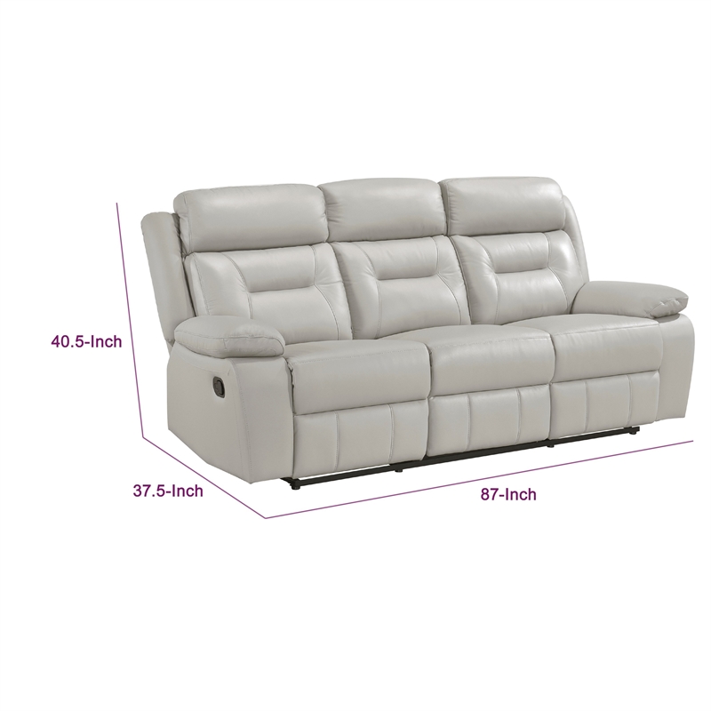 Conia Manual Double Reclining Sofa-Light Gray Silver Leather-87 Inch