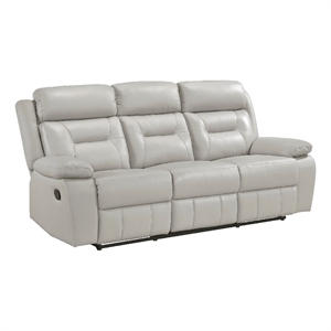 Conia Manual Double Reclining Sofa-Light Gray Silver Leather-87 Inch