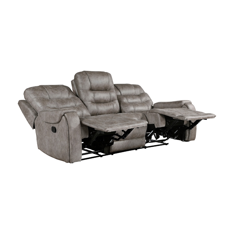 Erron Manual Double Recliner Sofa-Gray Brown Microfiber-87 Inch