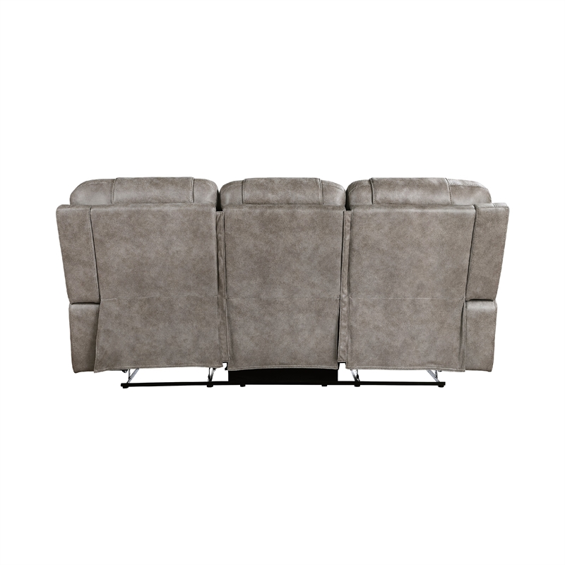 Erron Manual Double Recliner Sofa-Gray Brown Microfiber-87 Inch
