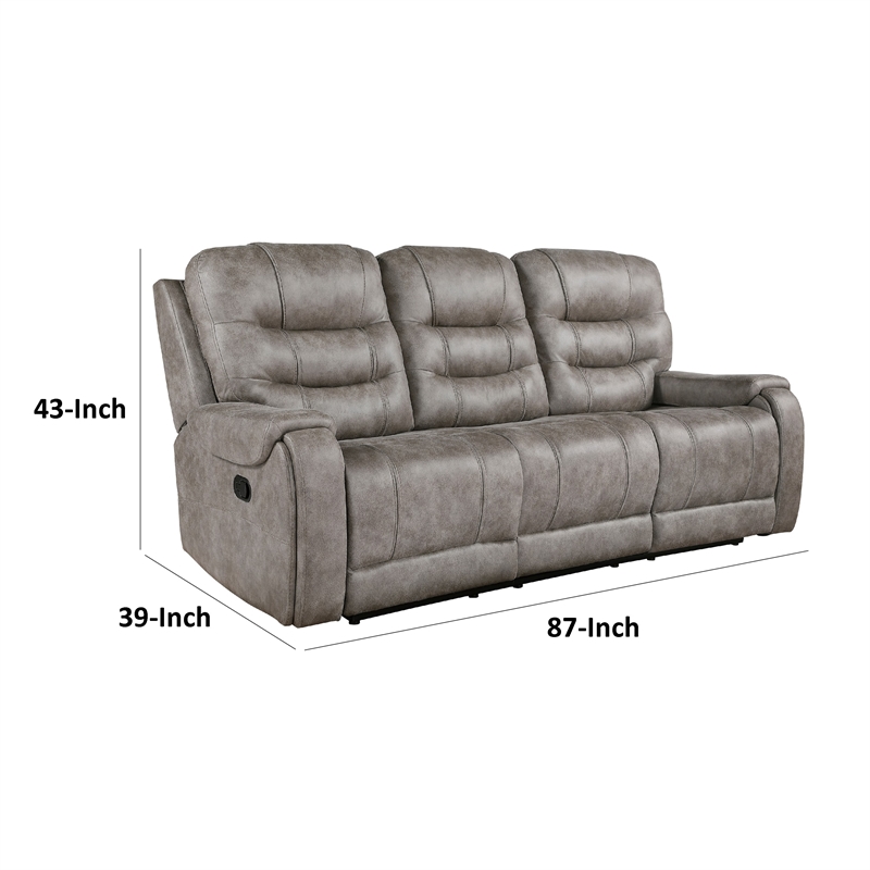 Erron Manual Double Recliner Sofa-Gray Brown Microfiber-87 Inch