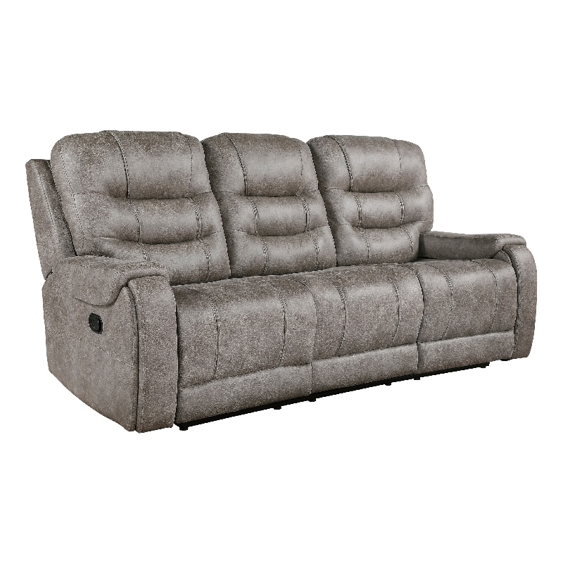 Erron Manual Double Recliner Sofa-Gray Brown Microfiber-87 Inch