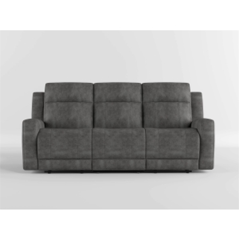 Tesy Manual Double Reclining Sofa-Dark Gray Brown Microfiber-80 Inch