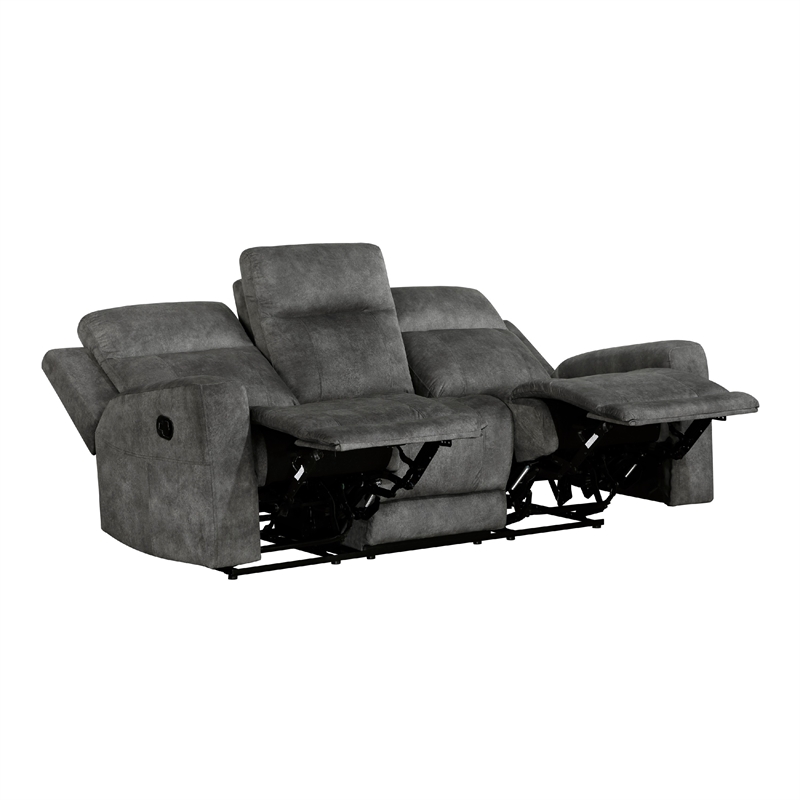 Tesy Manual Double Reclining Sofa-Dark Gray Brown Microfiber-80 Inch