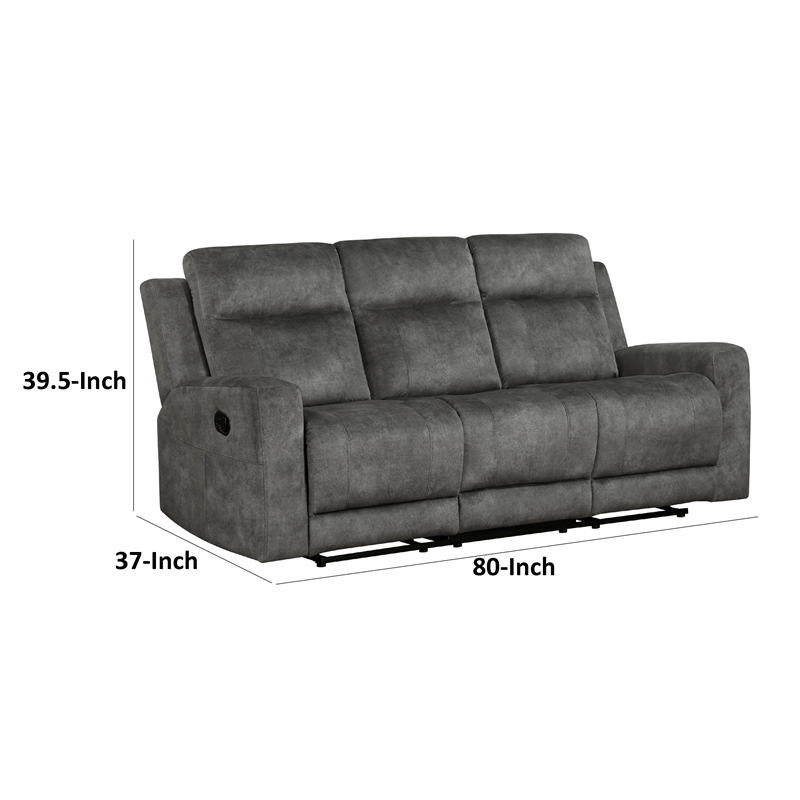 Tesy Manual Double Reclining Sofa-Dark Gray Brown Microfiber-80 Inch