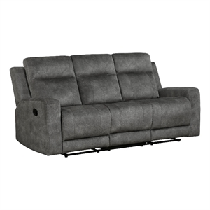 Tesy Manual Double Reclining Sofa-Dark Gray Brown Microfiber-80 Inch