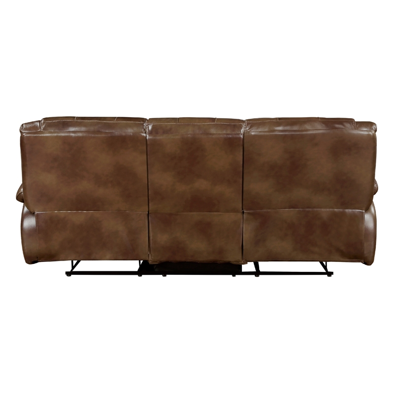 Licot Manual Double Recliner Sofa-Glossy Brown Leather-87 Inch
