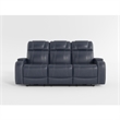 Ezia Power Double Reclining Sofa-Storage Arms-Blue Leather-84 Inch