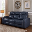 Ezia Power Double Reclining Sofa-Storage Arms-Blue Leather-84 Inch