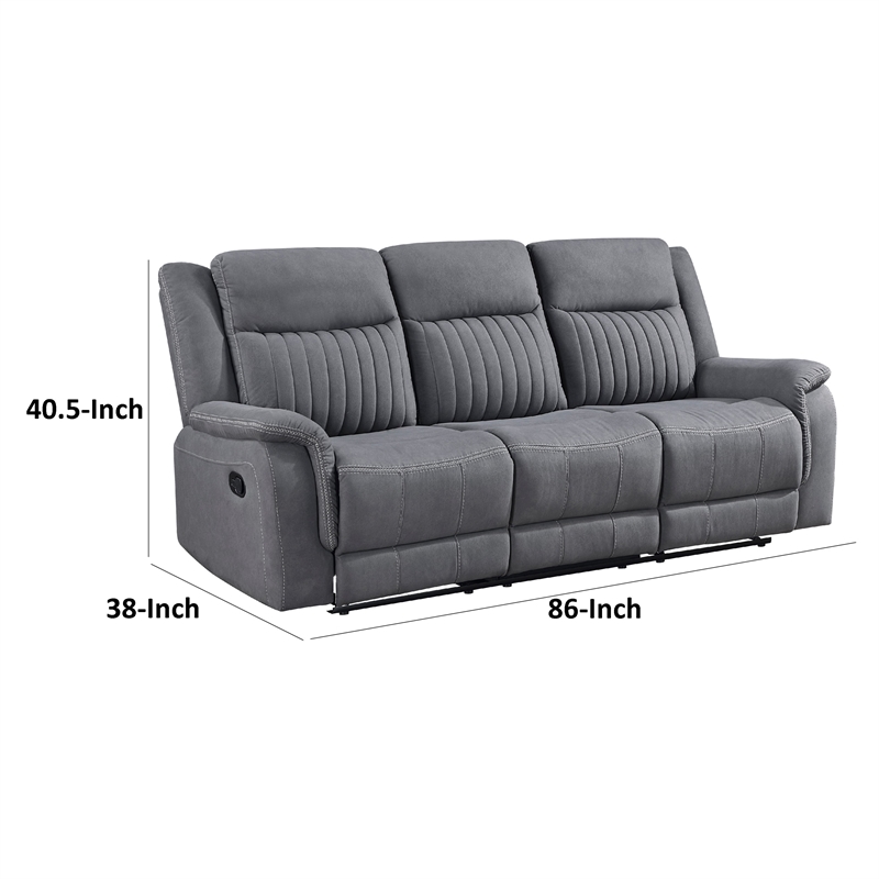 Lenny Manual Double Reclining Sofa-Gray Microfiber-Foam-86 Inch