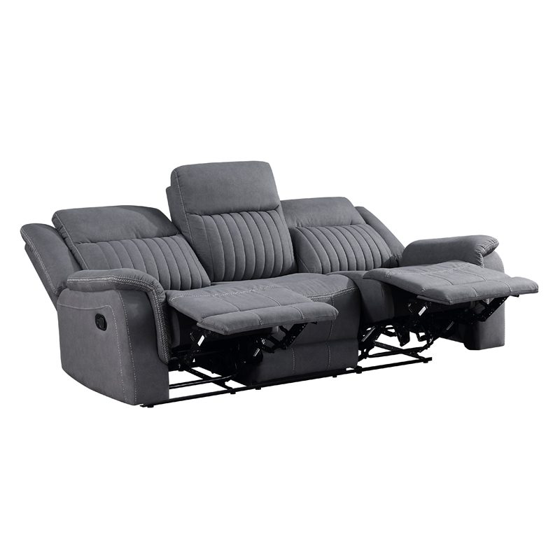 Lenny Manual Double Reclining Sofa-Gray Microfiber-Foam-86 Inch