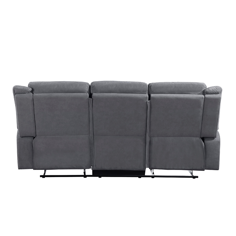 Lenny Manual Double Reclining Sofa-Gray Microfiber-Foam-86 Inch