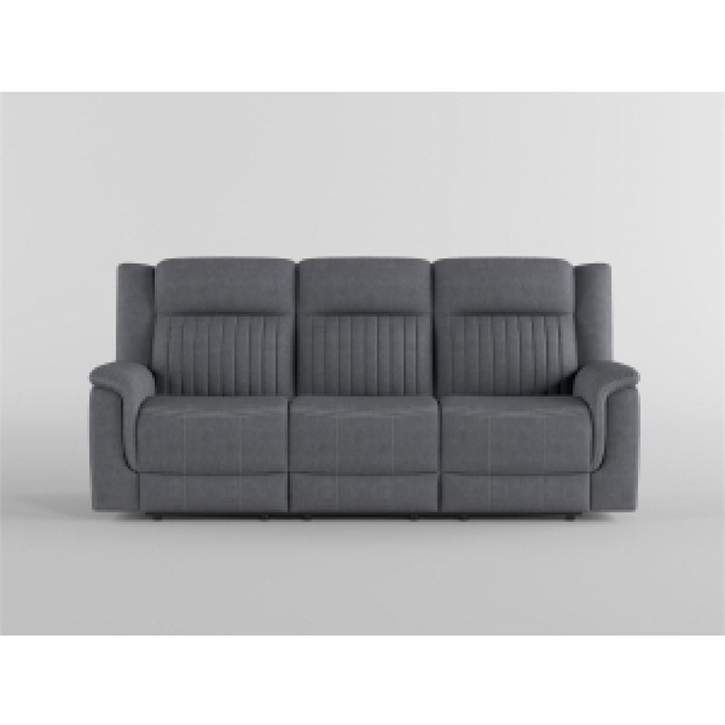 Lenny Manual Double Reclining Sofa-Gray Microfiber-Foam-86 Inch