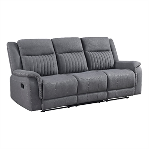 Lenny Manual Double Reclining Sofa-Gray Microfiber-Foam-86 Inch