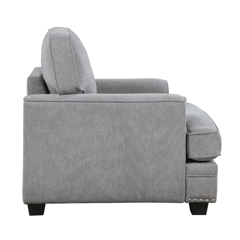 Brady Accent Armchair-Gray Chenille-Nailhead Trim-Black Legs