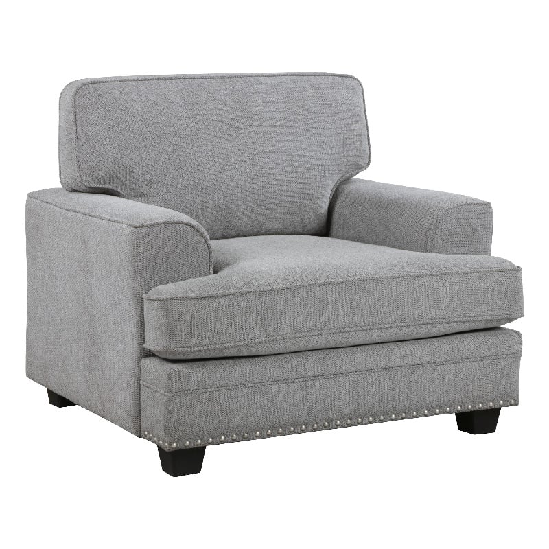 Brady Accent Armchair-Gray Chenille-Nailhead Trim-Black Legs