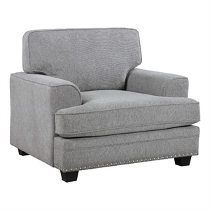 Brady Accent Armchair-Gray Chenille-Nailhead Trim-Black Legs