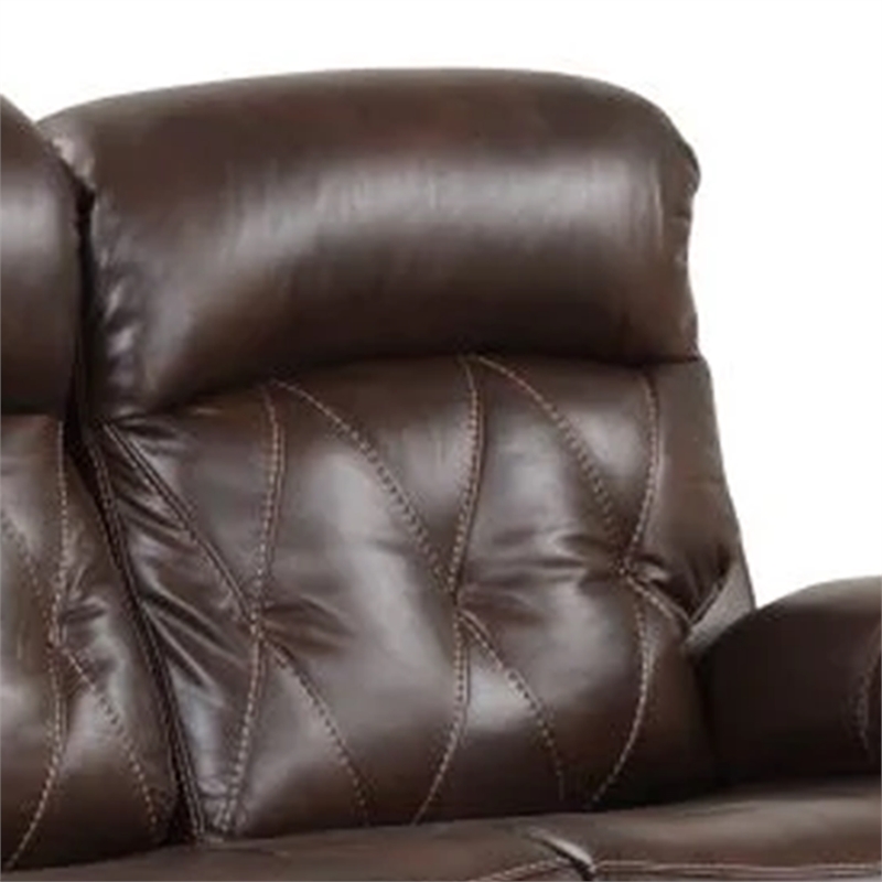 Kesy Manual Recliner Sofa-Pillow Top Arms-Brown Faux Leather 84 Inch