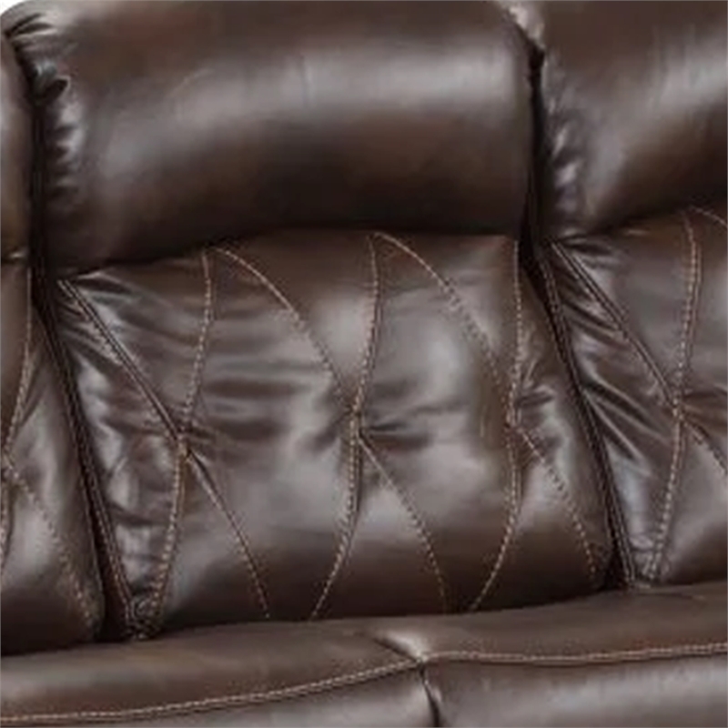 Kesy Manual Recliner Sofa-Pillow Top Arms-Brown Faux Leather 84 Inch