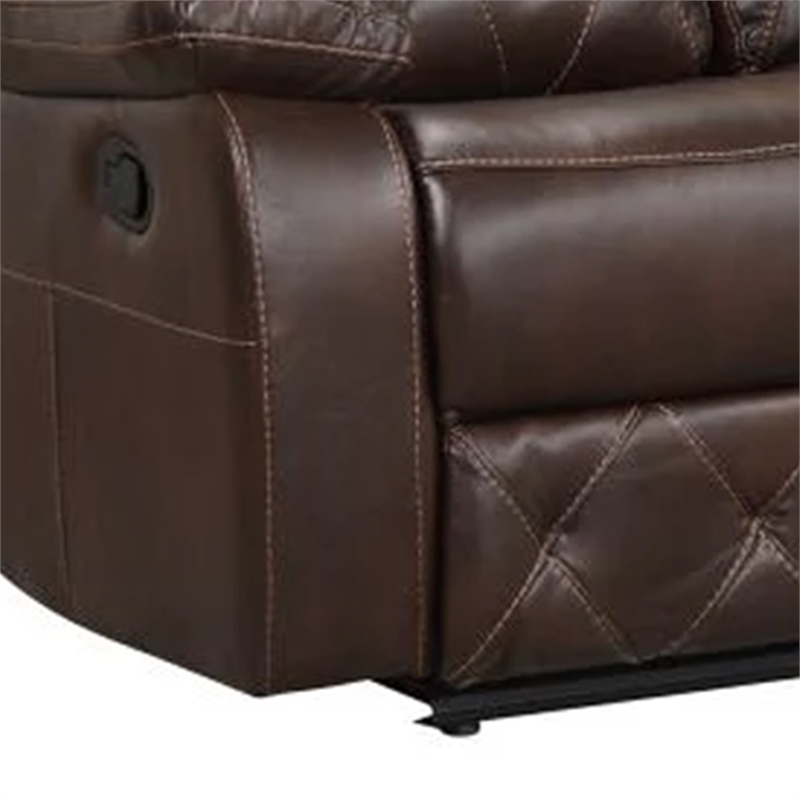 Kesy Manual Recliner Sofa-Pillow Top Arms-Brown Faux Leather 84 Inch