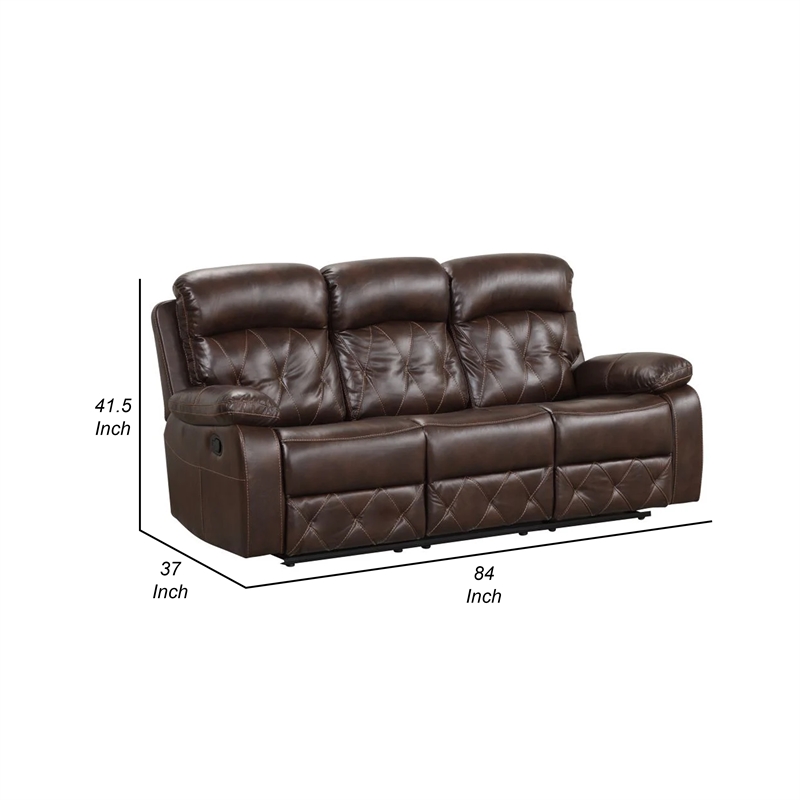 Kesy Manual Recliner Sofa-Pillow Top Arms-Brown Faux Leather 84 Inch