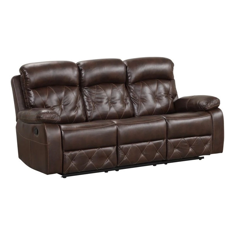 Kesy Manual Recliner Sofa-Pillow Top Arms-Brown Faux Leather 84 Inch