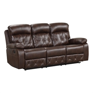 Kesy Manual Recliner Sofa-Pillow Top Arms-Brown Faux Leather 84 Inch