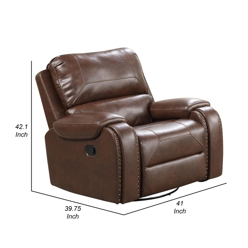 Teli Manual Swivel Glider Recliner Chair-Dark Brown Faux Leather