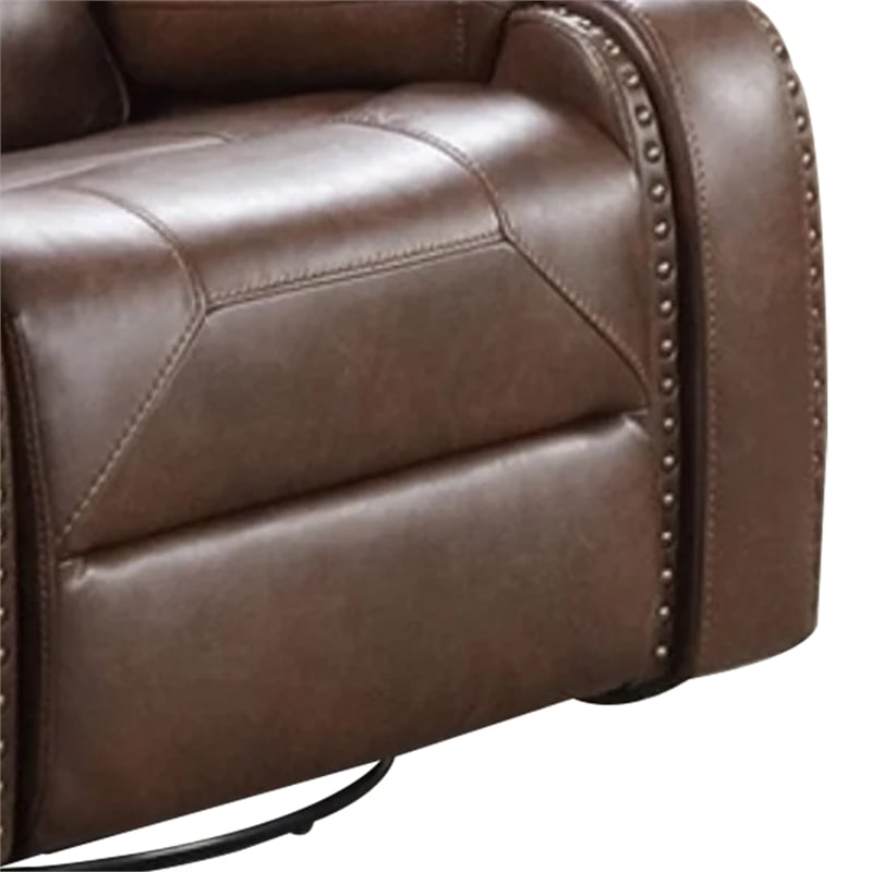 Teli Manual Swivel Glider Recliner Chair-Dark Brown Faux Leather
