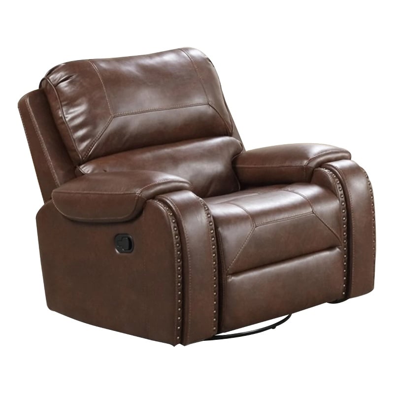 Teli Manual Swivel Glider Recliner Chair-Dark Brown Faux Leather