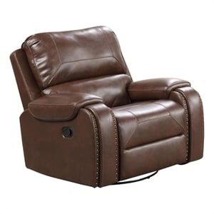 Teli Manual Swivel Glider Recliner Chair-Dark Brown Faux Leather
