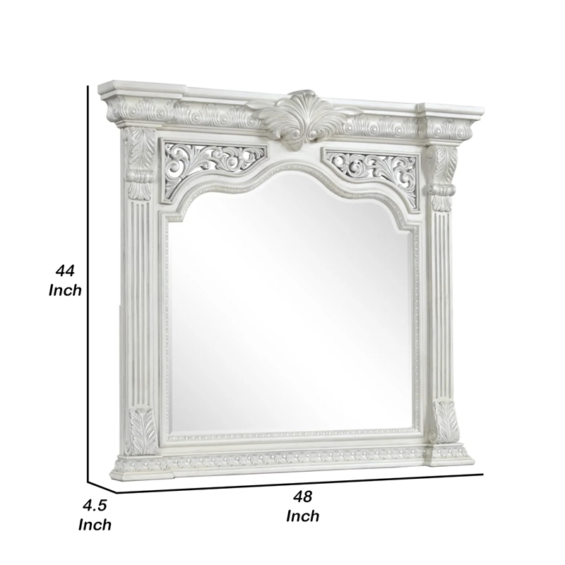 Naddy Beveled Dresser Mirror-Wire Brushed White Wood-48 Inch