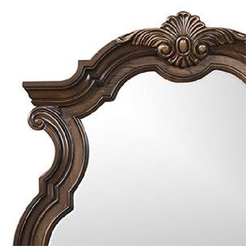 Leova Beveled Dresser Mirror-50 Inch Brown Wood Ornate Moulding