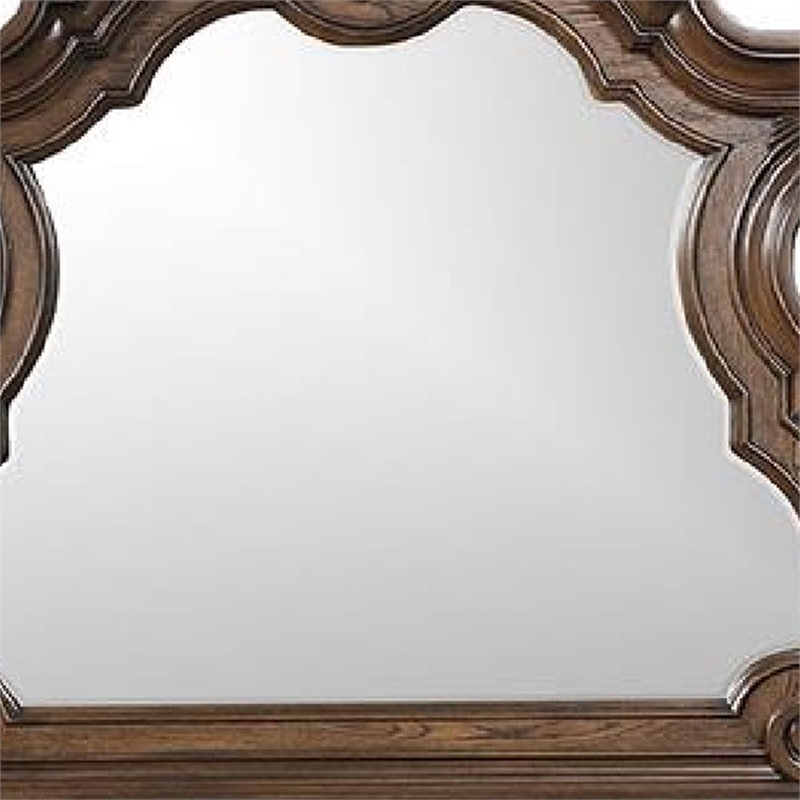 Leova Beveled Dresser Mirror-50 Inch Brown Wood Ornate Moulding