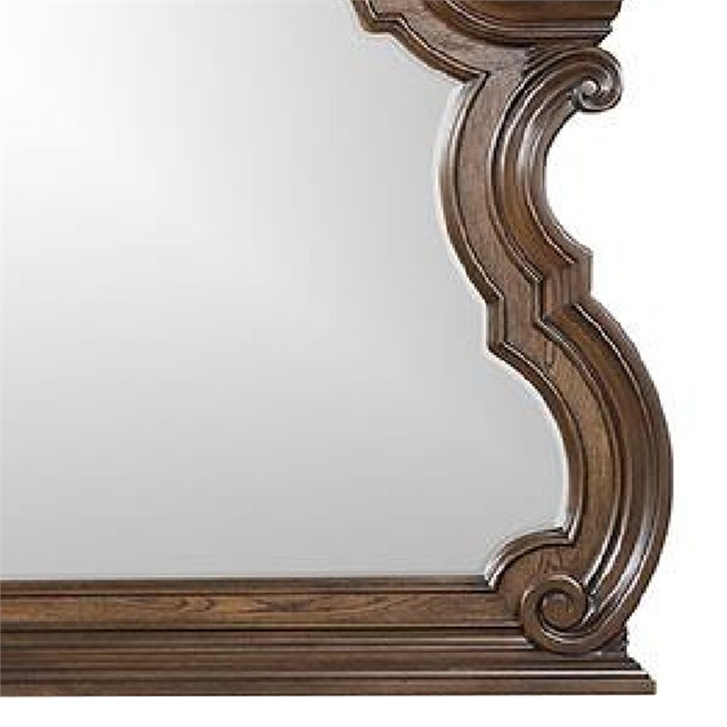 Leova Beveled Dresser Mirror-50 Inch Brown Wood Ornate Moulding