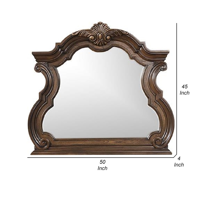 Leova Beveled Dresser Mirror-50 Inch Brown Wood Ornate Moulding