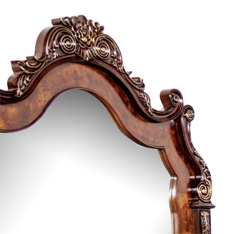 Iliana Dresser Mirror-Beveled Glass-Ornate Oak and Dark Cherry Brown-48x54