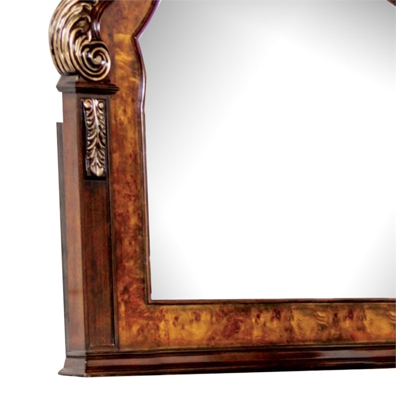 Iliana Dresser Mirror-Beveled Glass-Ornate Oak and Dark Cherry Brown-48x54