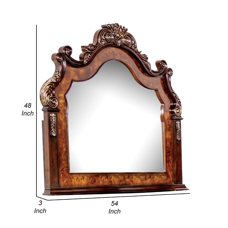 Iliana Dresser Mirror-Beveled Glass-Ornate Oak and Dark Cherry Brown-48x54