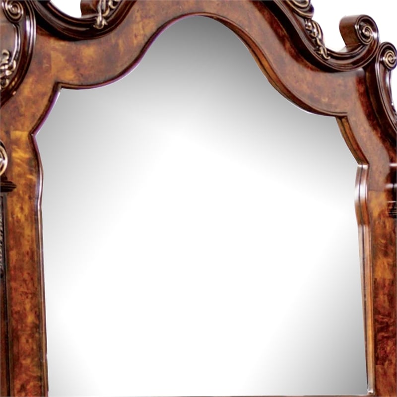 Iliana Dresser Mirror-Beveled Glass-Ornate Oak and Dark Cherry Brown-48x54