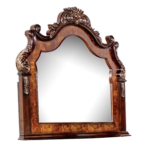 Iliana Dresser Mirror-Beveled Glass-Ornate Oak and Dark Cherry Brown-48x54